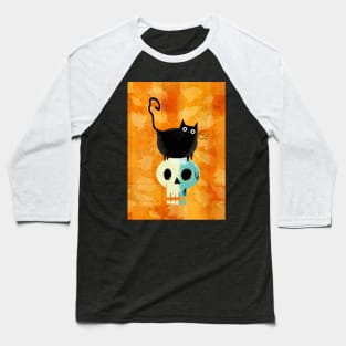 Autumn Cat and Skull Baseball T-Shirt